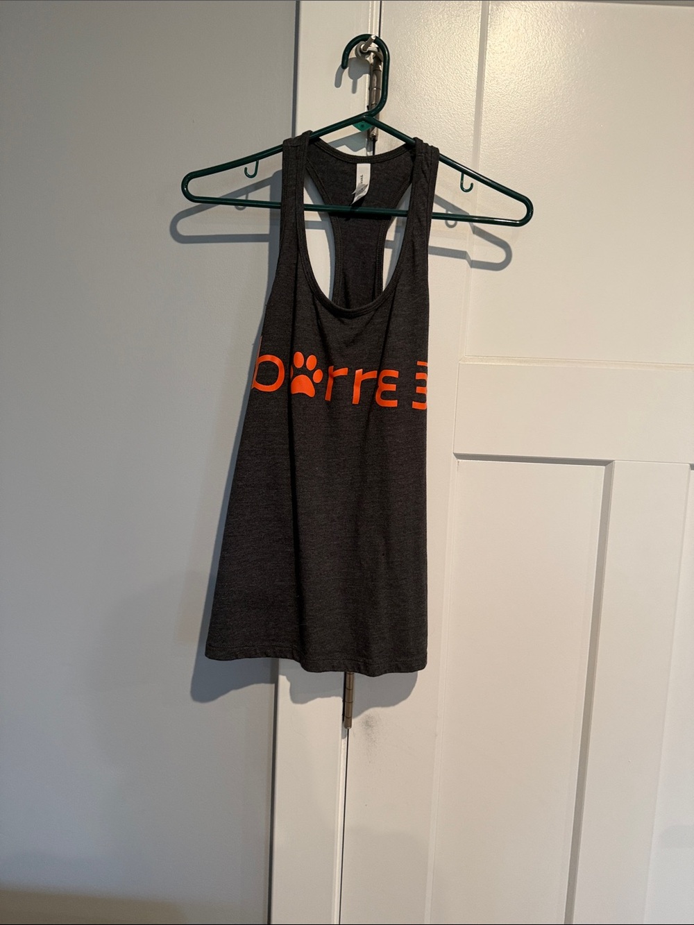Barr3 paw print Charcoal Gray Racerback Tank with Orange Logo